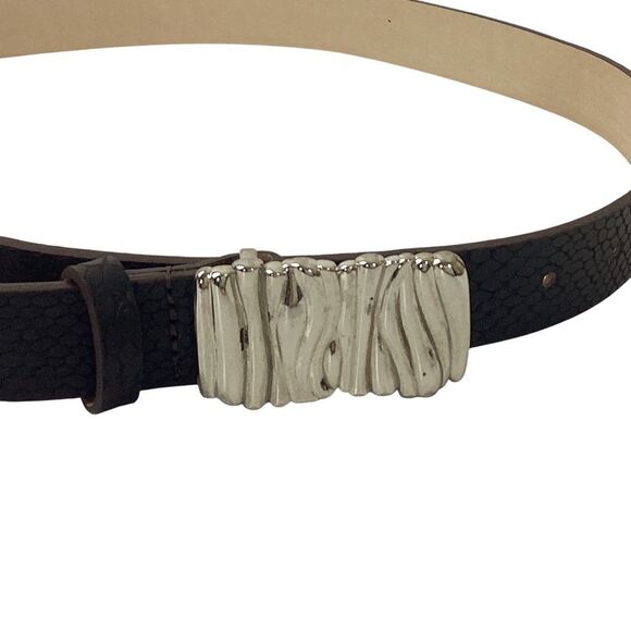 HEAVEN MAYHEM Size S Gaia Belt Brown Crocodile Embossed Leather Silver Buckle - Picture 3 of 9